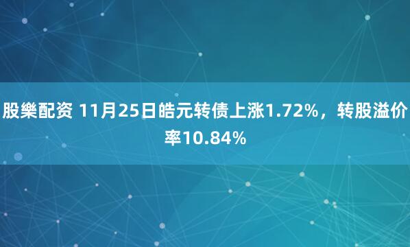 股樂配资 11月25日皓元转债上涨1.72%，转股溢价率10.84%